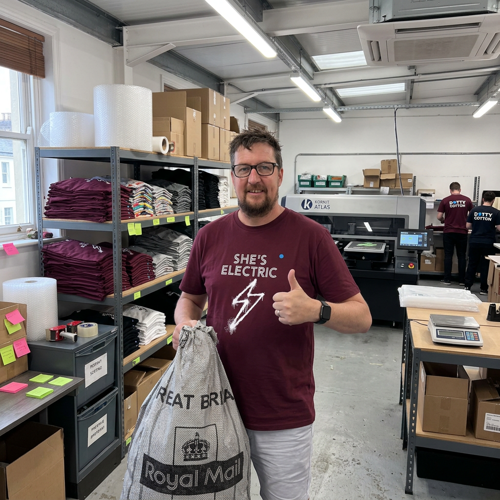 Tim from Dotty Cotton getting ready to send out t-shirts - free postage of course!